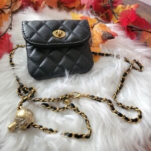 Black Quilted Chain Belt Pouch Bag